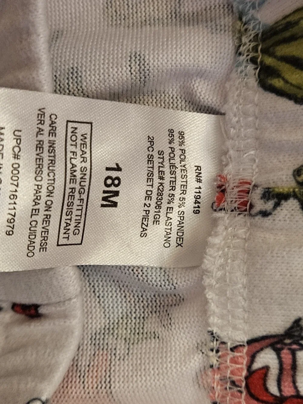 Grinch Pajamas Size 18M